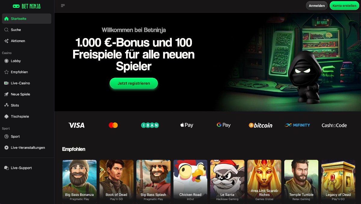Als spezialisiertes Online Casino ohne OASIS-Bindung bietet Betninja das umfangreichste Live-Dealer-Angebot im gesamten Vergleich für eine besonders authentische Casino-Atmosphäre.